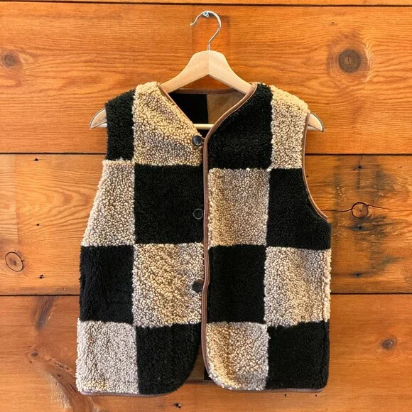 Cawley Black & Tan Checkered Shearling Reversible Ella Vest - Size XXS - 0312IG - Picture 3 of 5